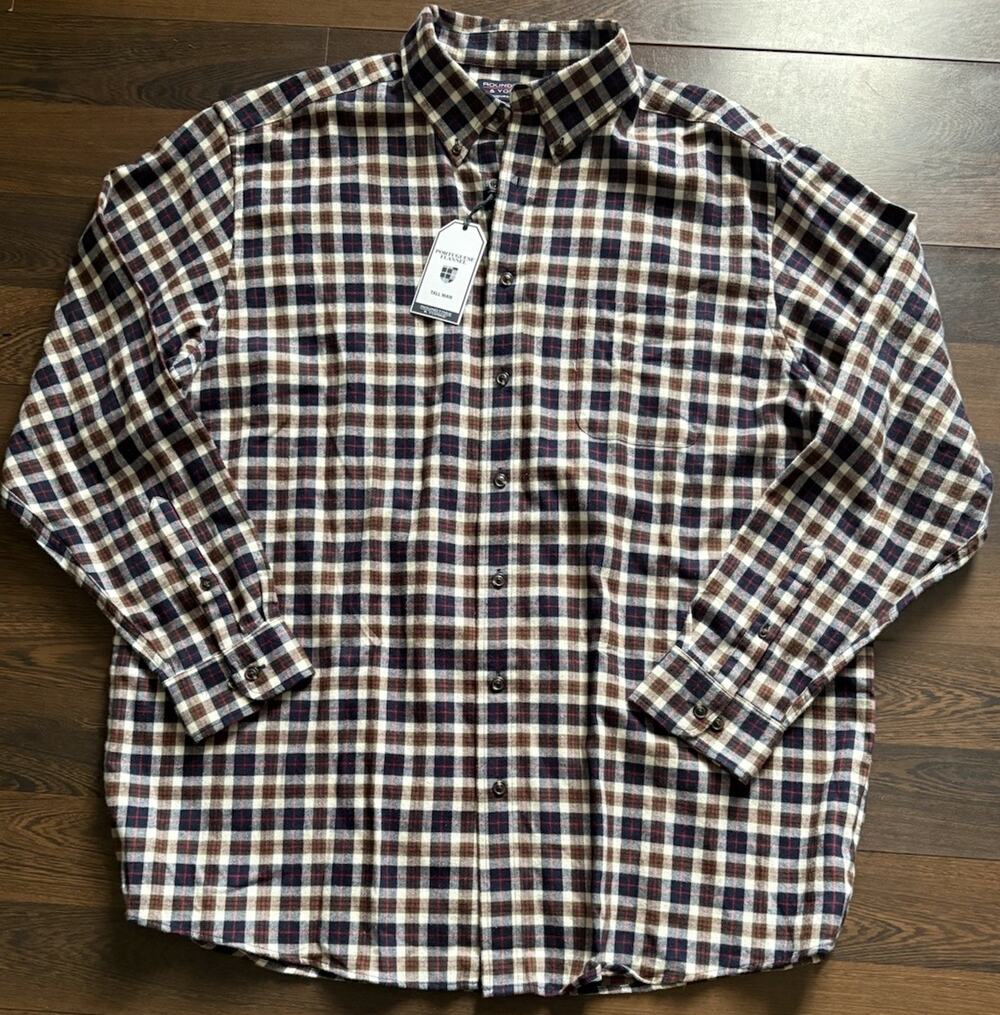 Roundtree Yorke Portuguese Flannel Shirt Mens 2XT Plaid NWT